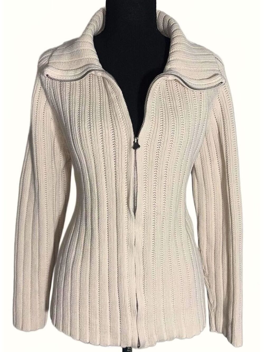 Vintage -Liz Claiborne- 100% Cotton Full Zip Sweater, Size M